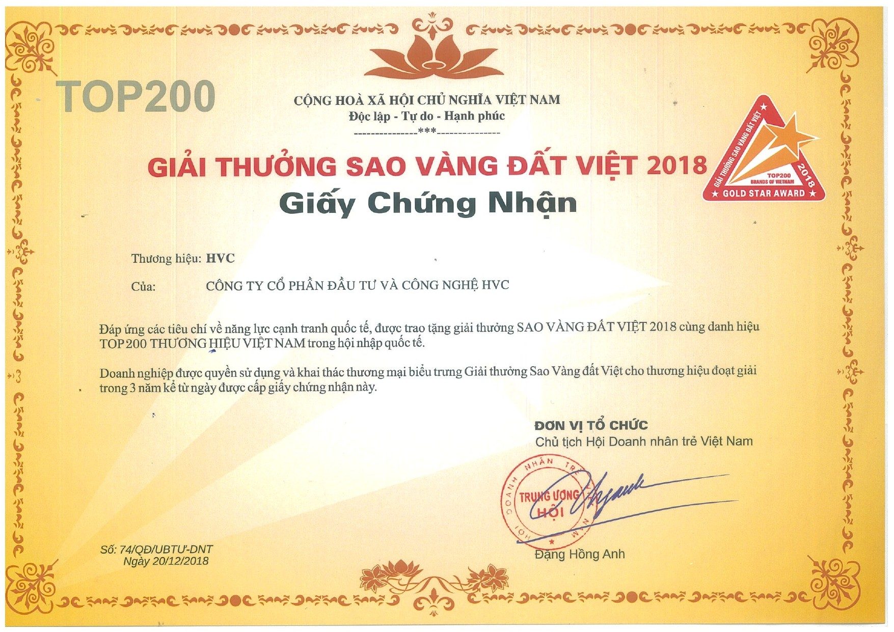 SAO VÀNG ĐẤT VIỆT 2018