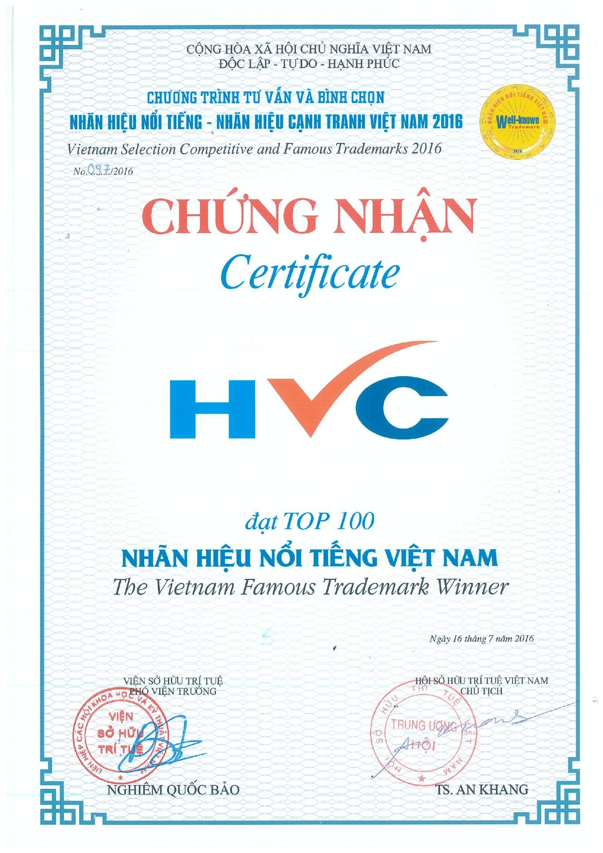 Top 100 nhãn hiệu nổi tiếng Việt Nam 2016